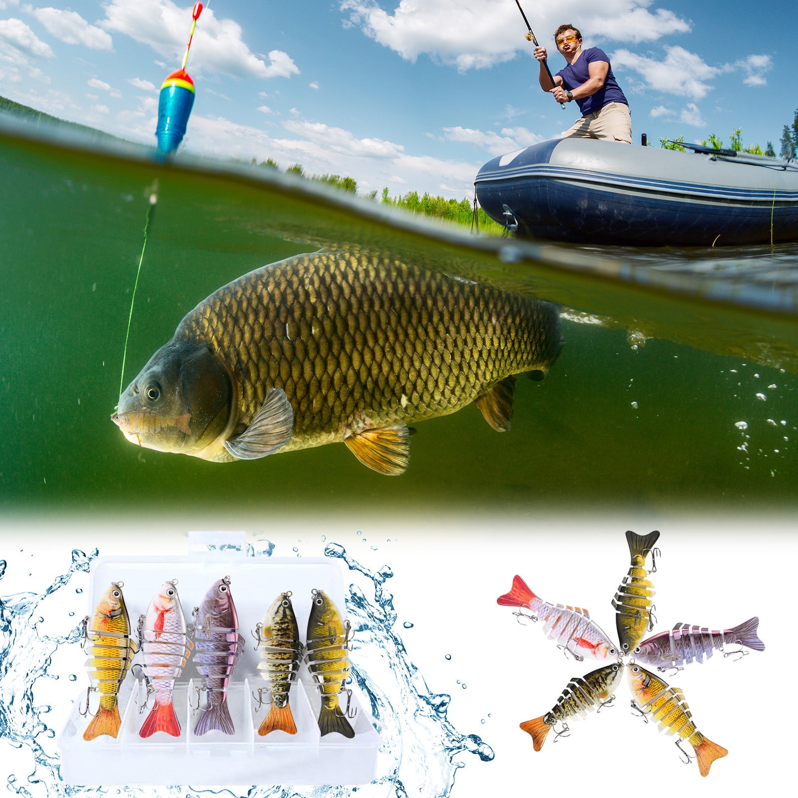 2 Set Robotic Fishing Lure, 3D Bionic Swimming Bait for Freshwater & Saltwater, Fishing Gear Attracts Fishing Lures Trout Bass for Beginners