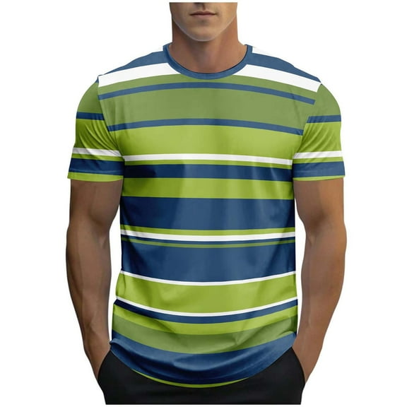 WRKEKC Men's T-Shirts Striped Graphic Print Athletic Pullover Short Sleeve Crew Neck Shirt for Sports Daily Outfits