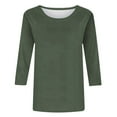 thumbnail image 4 of KALE 3/4 Length Sleeve Womens Tops Women's Solid Color Round Neck Slim Seven Point T Shirt Top Beach Vacation Clothes Army Green, 4 of 5