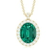 thumbnail image 2 of Rosec Jewels Lab Grown Emerald Pendant Necklace with Diamond Halo for Women - AAAA Grade, 10K Yellow Gold, 2 of 7