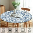 thumbnail image 4 of Round Tablecloth with Elastic Edge, 36-60Inch Waterproof Table Cloth for Dinner, Outdoor, Picnic, 52inch, Blue and White Flower, 4 of 6