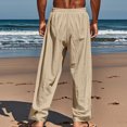 thumbnail image 4 of Wyobmus Lightweight Linen Pants for Men Solid Color Button Elastic Waist Drawstring Pants Baggy Straight Pant Summer Beach Pants Breathable Trousers Khaki, 4 of 7