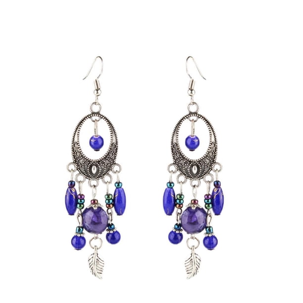 Pendientes de borlas con de dama Pendientes colgantes con flecos Pendientes de colgantes - Púrpura Fernando Pendientes de borlas de abalorios vintage