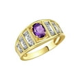thumbnail image 3 of RYLOS Rings for Women 14K Gold Plated Silver Ring Classic Style 7X5MM Oval Gemstone &  Diamond Ring February Amethyst Jewelry Size 10, 3 of 7