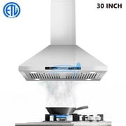 30 inch Island Range Hood 800 CFM Ceiling Mount Kitchen Vent Hood w/ Gesture/Touch Control, 3-Speed Fan & 4 LED Lights, Convertible Ductless/Duct, Stainless Steel Baffle Filters,Time Setting
