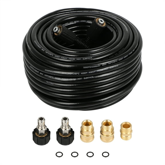 cciyu Pressure Washer Hose 100 ft Kink Resistance, 1/4, Extension Power Washer Hose with M22 to 3/8"; 3200 PSI Quick Connect Adapters
