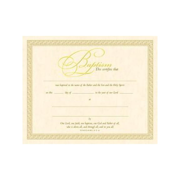 Baptism Certificate (Pk of 6) - Parchment, Gold Foil Embossed