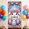 thumbnail image 5 of YaoZQ Happy Easter Door Banner, Cute Bunny Face with Flower Crown and Painted Eggs on Starry Background, Spring Party Decor, Purple, 35 x 71 in, 5 of 7