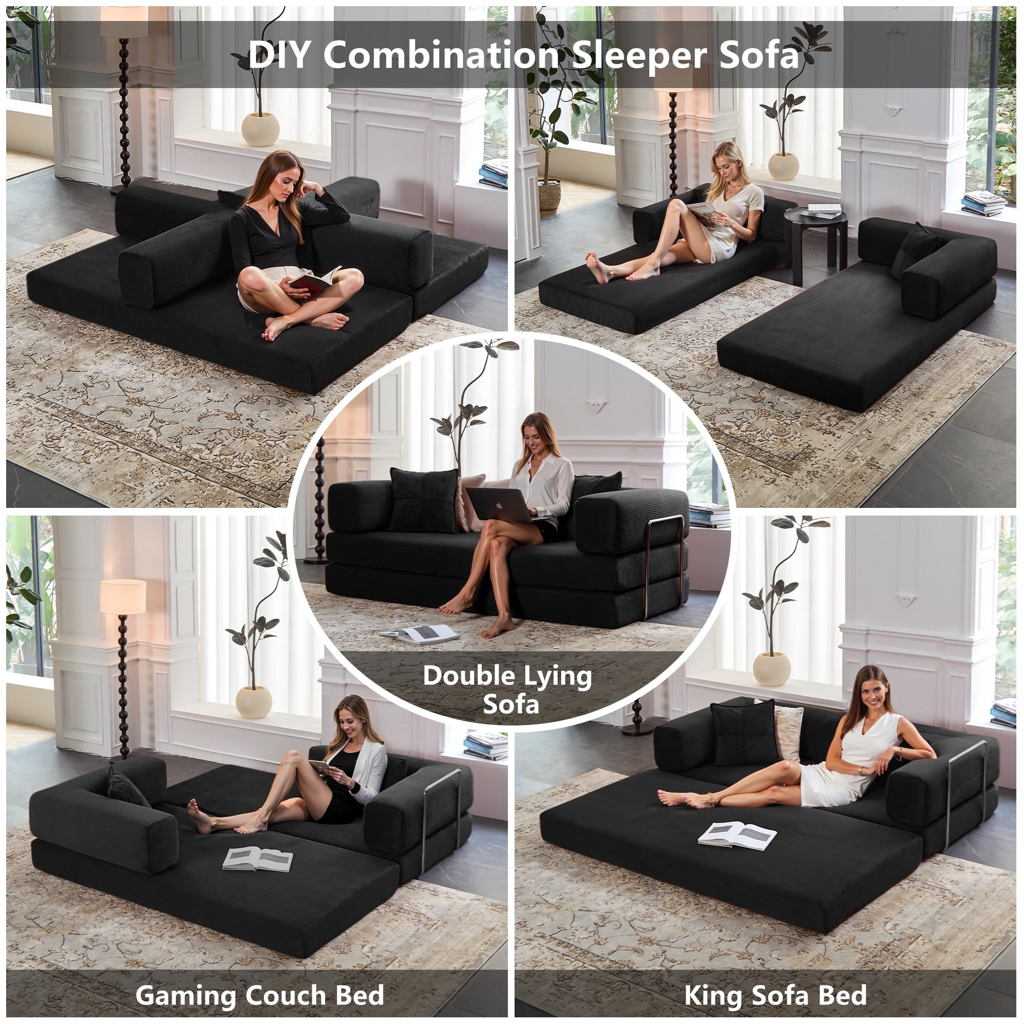 Cubente 5-in-1 Convertible Sofa Bed, 78.8" Floor Sofa Boneless Couch Folding Sleeper Sofa Compression Sofa for Living Rooms, Apartment