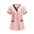 thumbnail image 2 of Women's V-Neck Tunic Top Uniform for Nurses Medical Clinic Carer Protective Clothing Loose Fit Solid Color Casual Work Office Essential Blouse | CSEONE,Pink L, 2 of 7