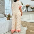 thumbnail image 4 of Kilaqueen Pajamas Set for Women V Neck Button Down Short Sleeve and Long Pants Fashion Cute Print Plus Size Comfy Pajama Set, 4 of 6