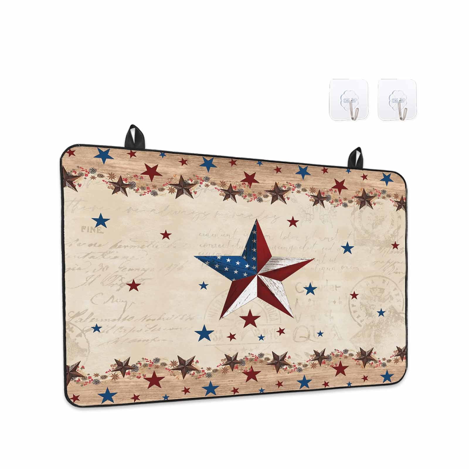 Independence Day Stove Top Cover for Electric Stove, Heat-proof & Non Slip Glass Top Stove Cover Protector, Rustic Texas Star Farmhouse Wooden Kitchen Flat Cooktop Rubber Mat 24x21 Inches