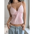 thumbnail image 5 of Women Y2k Babydoll Top Lace Ruffle V Neck Spaghetti Strap Peplum Tank Tops Pink XL, 5 of 9