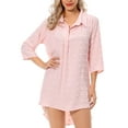 thumbnail image 6 of Gustave Swimsuit Cover Up for Women Swiss Dot V Neck Beach Dress Bikini Coverups Summer 3/4 Sleeve Bathing Suit Chiffon Shirts Beachwear Loose Fit - Pink, M, 6 of 7