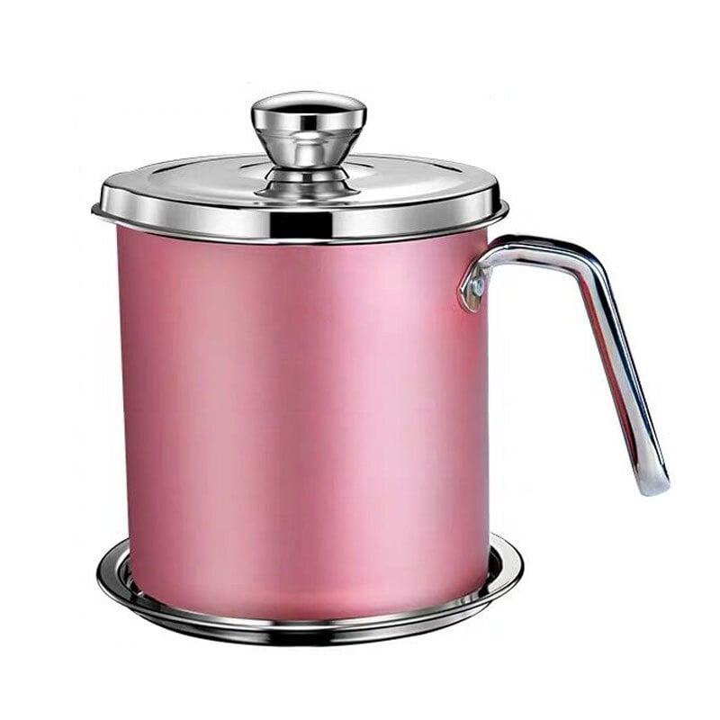 Large Capacity Stainless Steel Oil Filter Pot with Tray Kitchen Lard Grease Strainer Storage