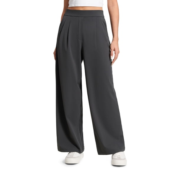 CRZ YOGA 4-Way Stretch Wide Leg Work Pants for Women 29.5" Bussiness Casual Trousers with Pockets