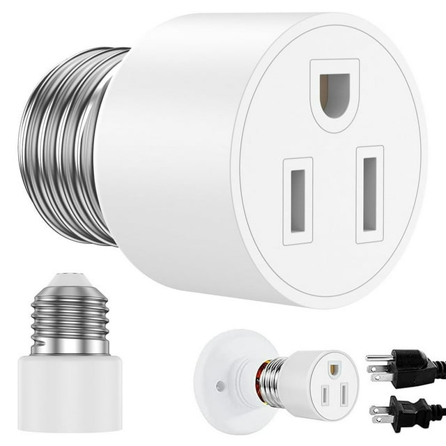 EIGTHTAIL E26/ E27 3 Prong Light Bulb Socket Adapter Polarized Screw in Outlet for Light Socket Adapter Outlet 3Prong Light Bulb Socket Adapter Light Bulb Plug Adapter for Patio Garage Po