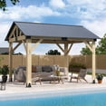 thumbnail image 4 of Howsvn 10FT x 12FT Outdoor Cedar Wooden Gazebo with Galvanized Steel Hardtop Roof - Heavy-duty Garden, Patio, Deck Shelter, 4 of 8