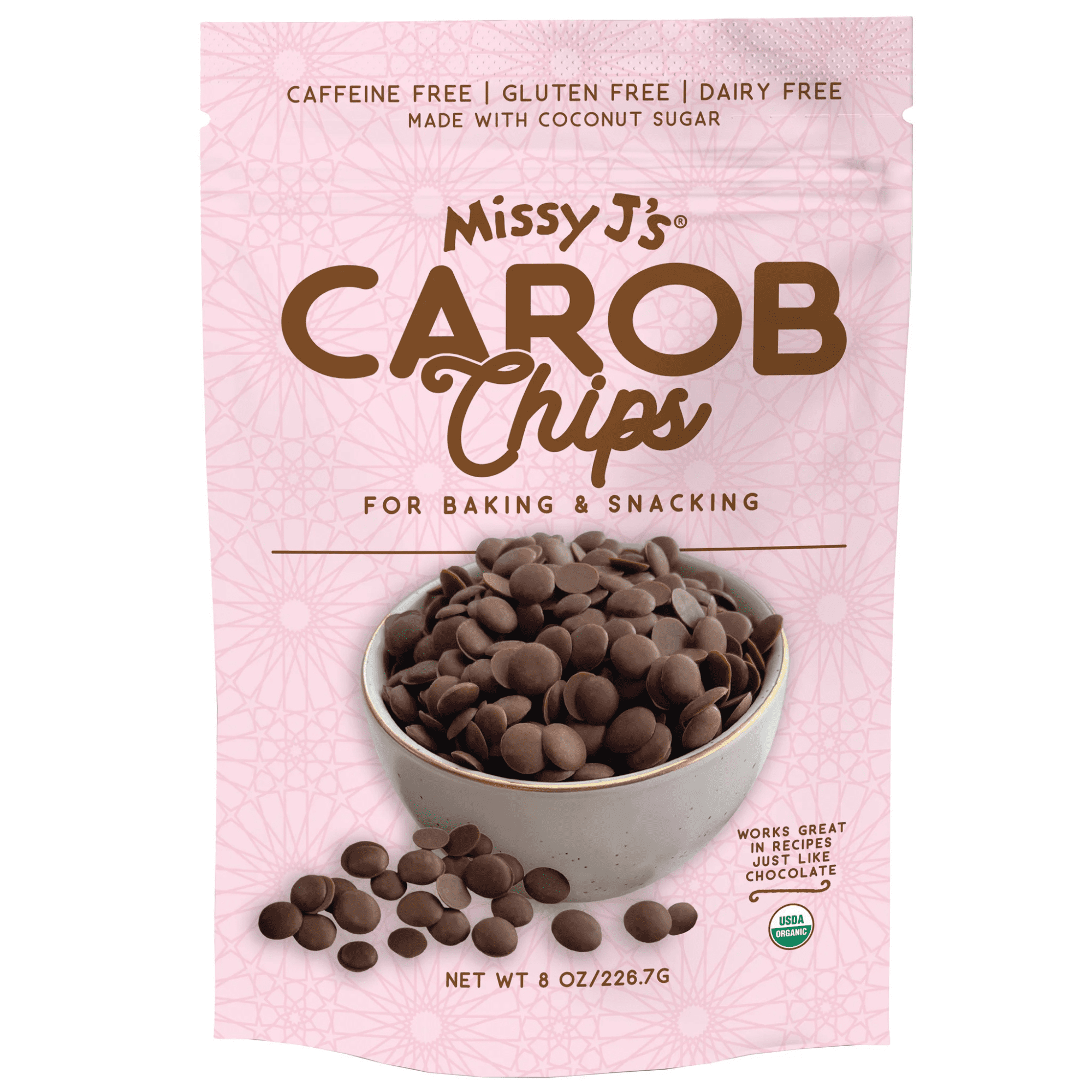Missy J’s Organic Carob Chips Made with Coconut Sugar Healthy Snacks 8 oz 3 Pack