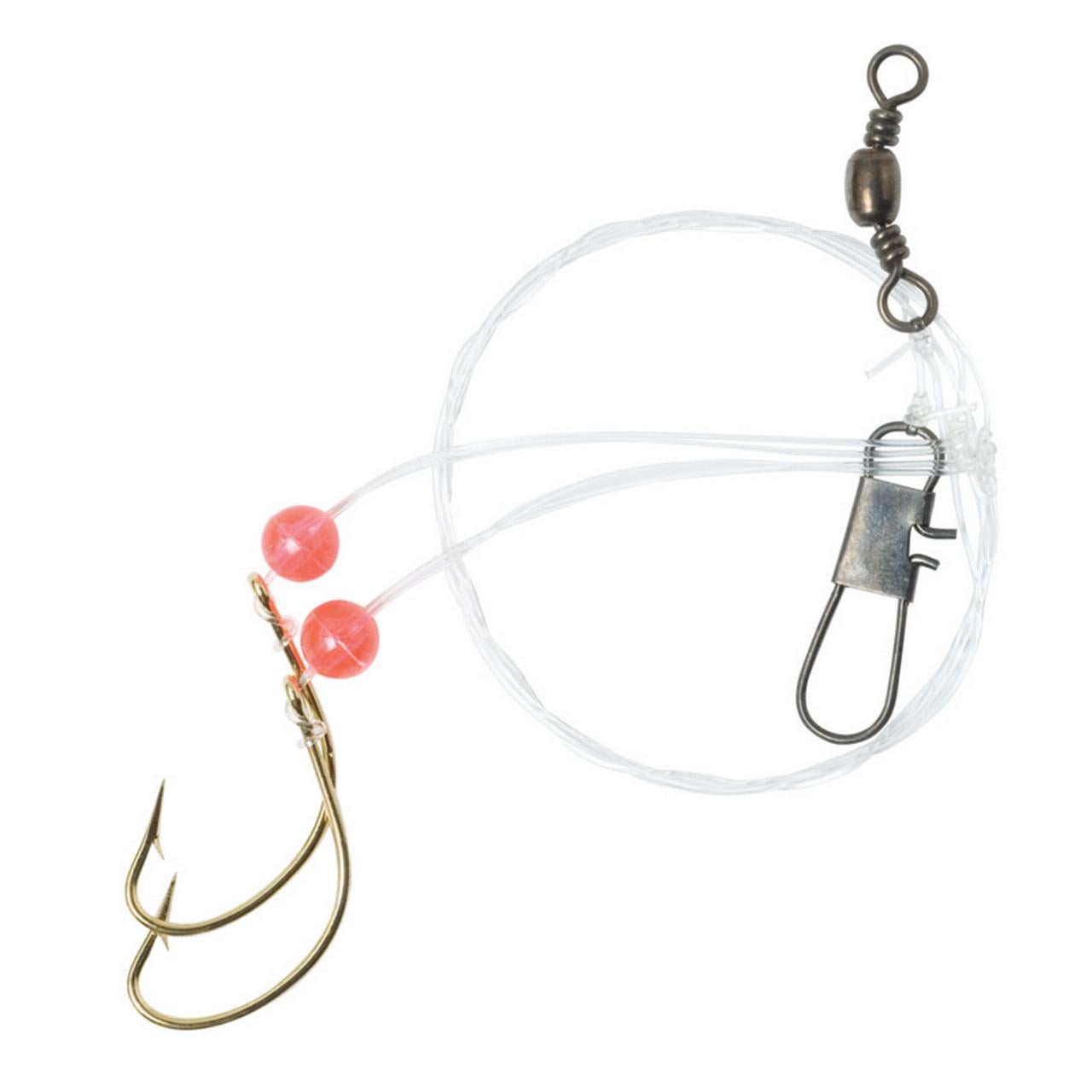 Lazer Sharp Double Hook Pompano Rig - Mono 2 Hook Rig 20" - Kahle Hooks-Size 6-Gold - Crane Swivel - Interlock Snap Swivel - Red Beads - 1 Pack