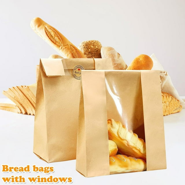 YAOMOBB Candy Bags Homemade Bread Packaging 50Pcs Window Food Grade Bags for Bakery Storage