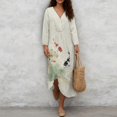 thumbnail image 4 of DISNIMO Womens Casual Maxi Dress Fish Print Linen Style V Neck Dresses Lightweight 3/4 Sleeve Midi Dress Fashion Loose Dress for Women, S, 4 of 6