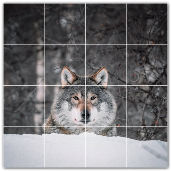 Picture-Tiles.com: Wolf Ceramic Tile Wall Mural WAL501233-44L. 32"W x 32"H using (16) 8" x 8" Ceramic Tiles-Satin Finish
