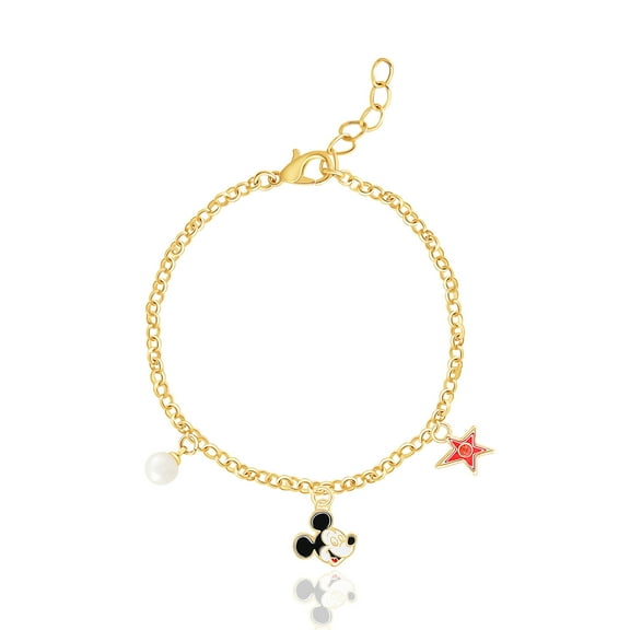 Disney Mickey Mouse Charm Bracelet 6.5" 1" - Official License Gold Plated 100th Anniversary Limited Edition Bracelet
