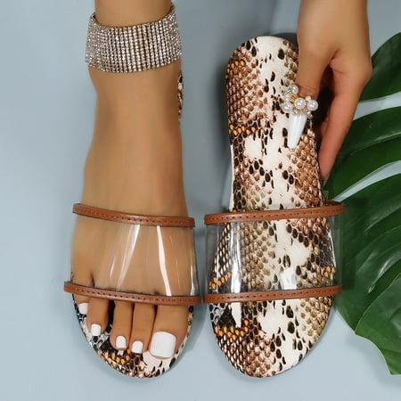 

sebulube Women Leopard Print Flat Slippers Slip On Sandals Casual Sandals Flat Open Toe One Foot Beach Slippers