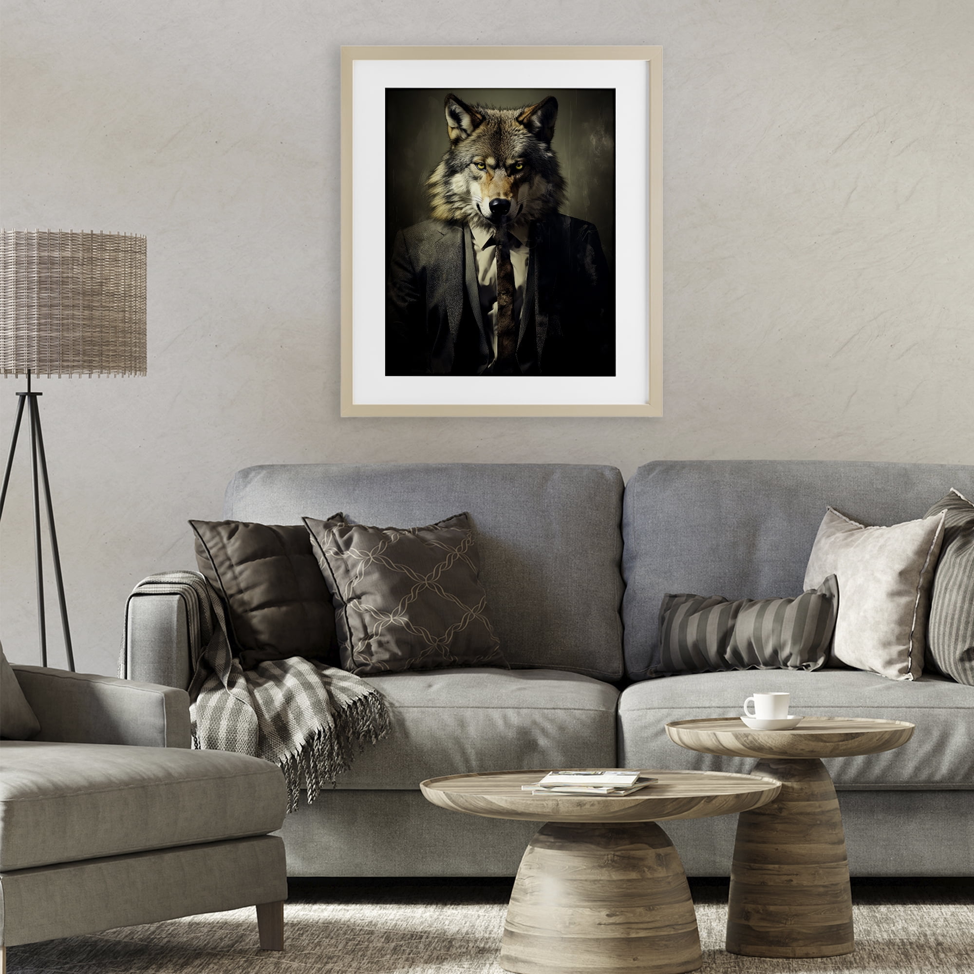 Stupell Industries Fancy Wolf in Suit Birch Framed Print Under Glass, design by Ray Powers