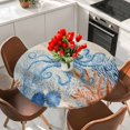 thumbnail image 2 of Coastal Blue Octopus Round Tablecloth 55-60 Inch Round Fitted Table Cloth with Elastic Edge, Retro Nautical Coral Starfish Leaves Waterproof Table Cover Protector for Outdoor Picnic Party Dining, 2 of 9