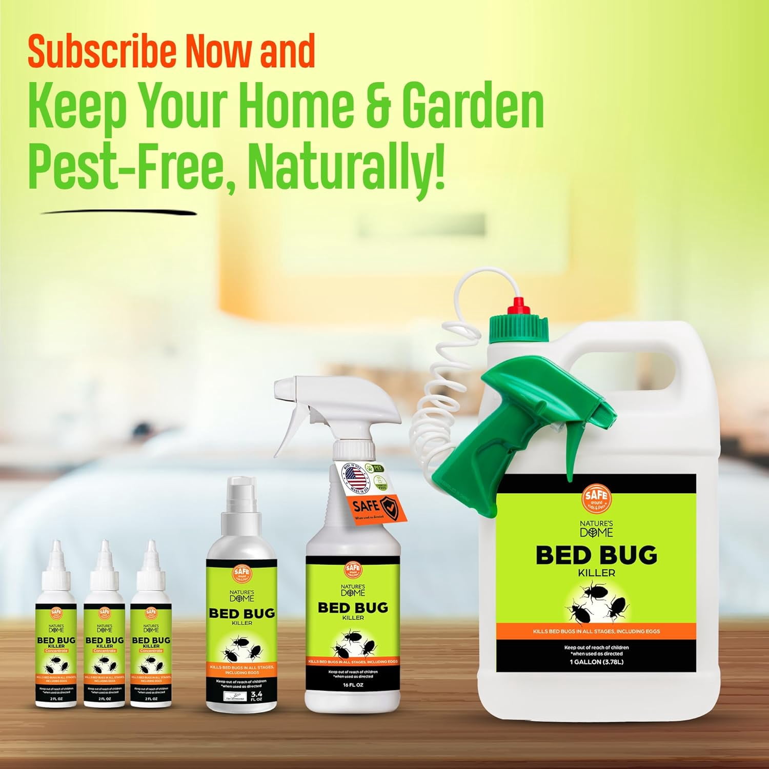 Nature's Dome Bed Bug Spray 1 Gallon | Natural Mite Killer Destroys Eggs for Indoor Use | Eco-Friendly Bed Bug Killer Spray for Flies | Long-Lasting 24 Hours Protection | Safe for Pets and Kids