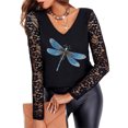 thumbnail image 2 of Camisetas divertidas para mujer, camisetas con hombros descubiertos, camisetas de manga larga, camisas holgadas, blusas de encaje, camisetas de malla Pompotops gfhjh22648, 2 of 6