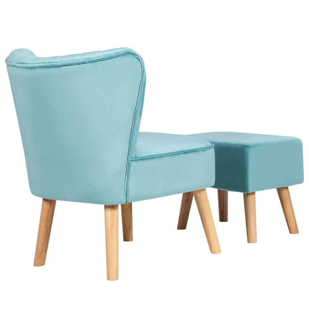 Finihen Velvet Accent Chair, Modern Accent Chair Ottoman Set with Footstool, Thickly Padded, for Living Room, Bedroom, Turquoise