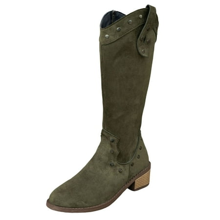 DVKOVI Comfy Dress Shoes for Women Cowgirl Boots Mid Calf Fashionable and Versatile Womenâs Trendy Denim Boots Boot for Ladies Fall Winter Heel Boots for Women Green 37