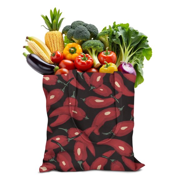 Sac Fourre-Tout en Toile Piments Mignon Motif Légumes Rouges Épicés Illustration Peinture Esthétique Kawaii Dessin Animé Réutilisable Écologique Léger Pliable