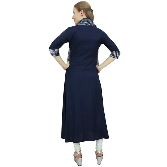 Bimba Women's Designer Navy Blue A-Line Rayon Kurta Ethnic Kurti With Scarf - 4