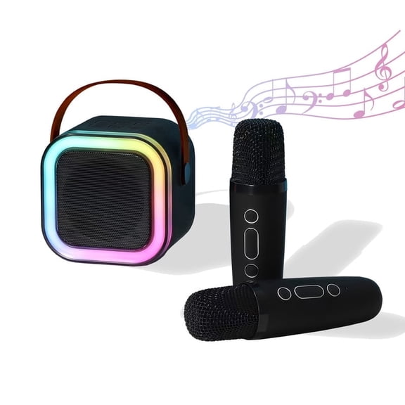 Mini Karaoke Machine with 2 Wireless Mics, Portable HD Bluetooth Speaker for Kids & Adults (Black