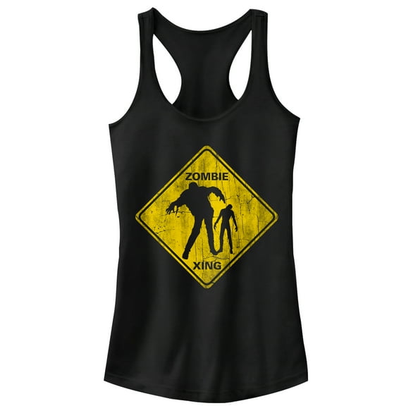 Junior's Lost Gods Halloween Zombie Crossing Racerback Tank Top Black Small