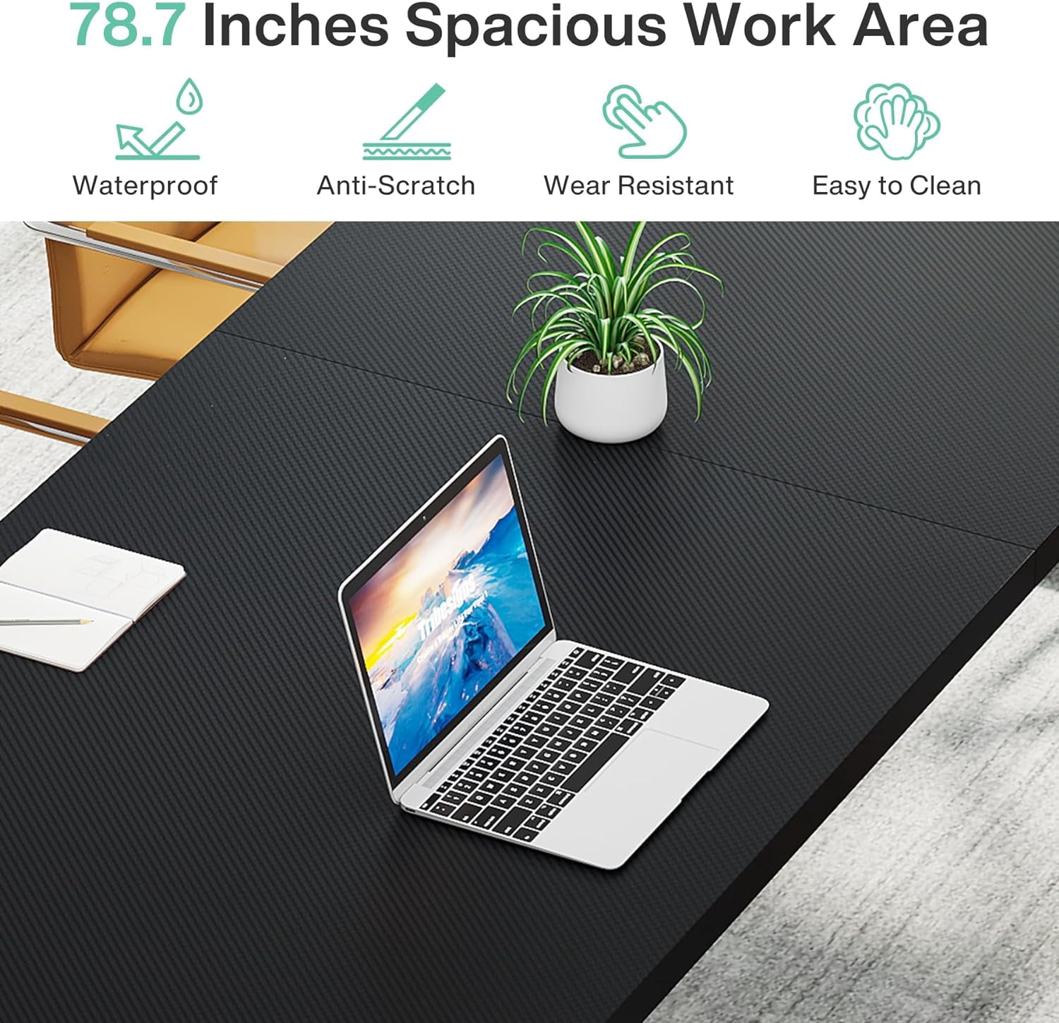 Tribesigns 78.7-Inch Executive Desk, Large Computer Office Desk, Industrial Study Writing Table for Home Office(Black)