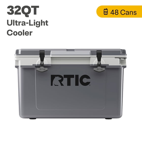 RTIC Ultra-Light 32 Qt Hard-Sided Ice Chest Cooler, Fits 48 Cans, Grey
