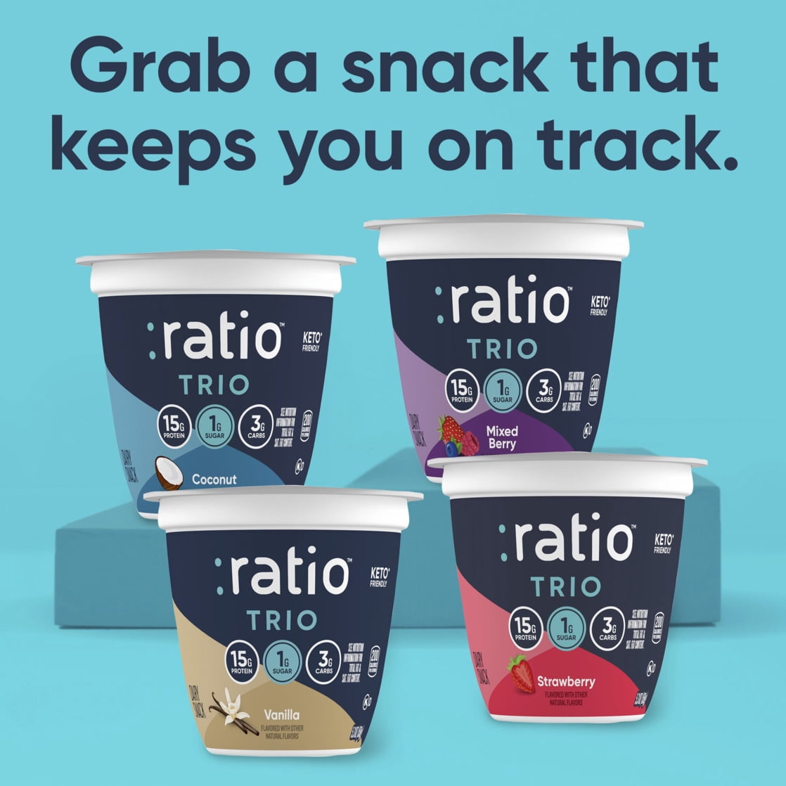 Ratio Trio Yogurt Cultured Dairy Snack, Strawberry, 1g Sugar, Keto Friendly, 5.3 oz