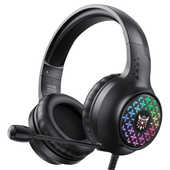 WIFKLSIIPG for PC 3.5mm Gaming Headset with Noise Cancelling Mic Surround Sound Wired Headset with RGB Lights Gaming Headset Compatible with PS5 Console