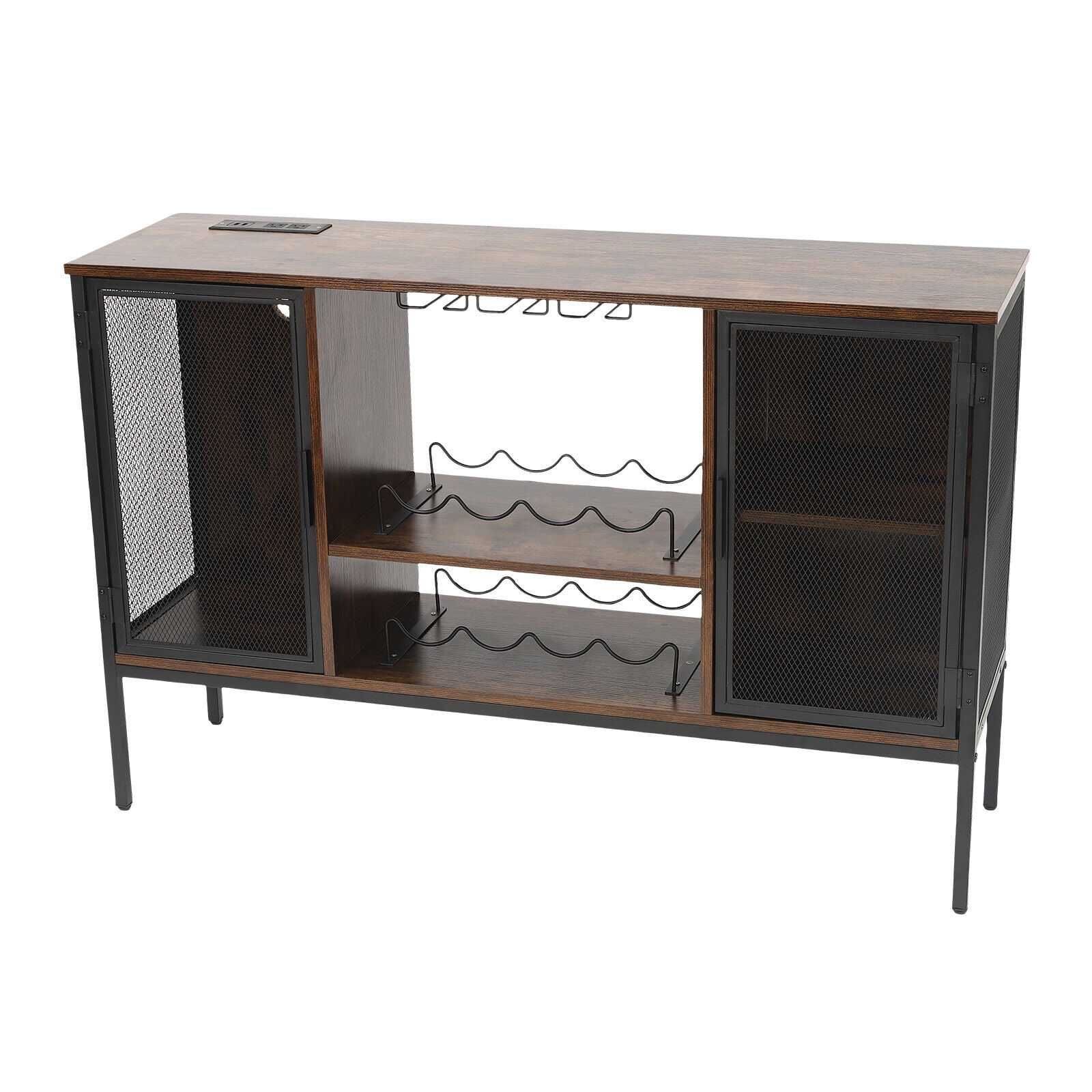 Industrial Wine Bar Cabinet, Coffee Bar Cabinet W/ Wine Rack Glass Holder, Brown Sideboard & Buffet Cabinet Multi-Function Rustic Coffee Bar & Liquor Storage Cabinet