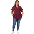 thumbnail image 3 of DARING DIVA Women's Plus V Neck Short Sleeve Textured Tops 1X Burgundy, 3 of 5