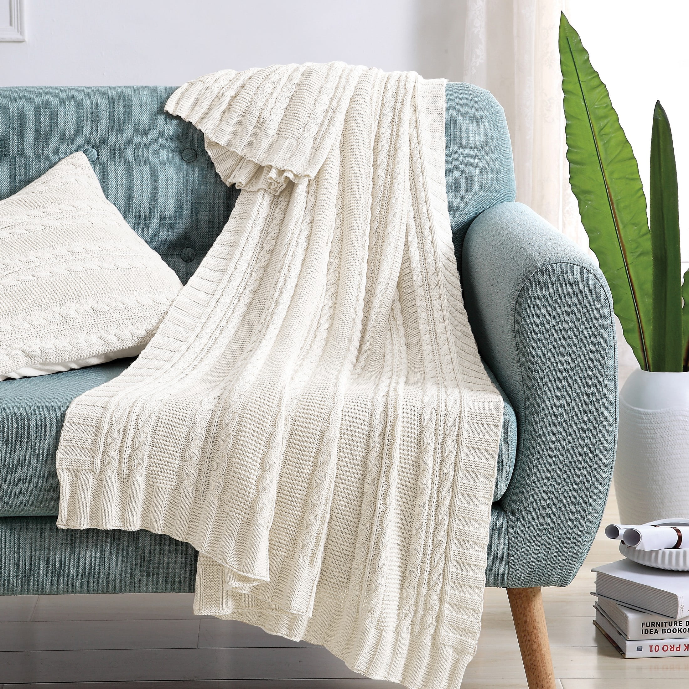 VCNY Home Dublin Ivory Cable Knit Cotton Throw, 50" x 70"