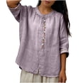 thumbnail image 6 of Paiwinds Women's Embroidered V-Neck Mid Sleeve Top, Casual Pullover Blouse with Floral Design, Lightweight Cotton Linen Blend for Summer, 6 of 9