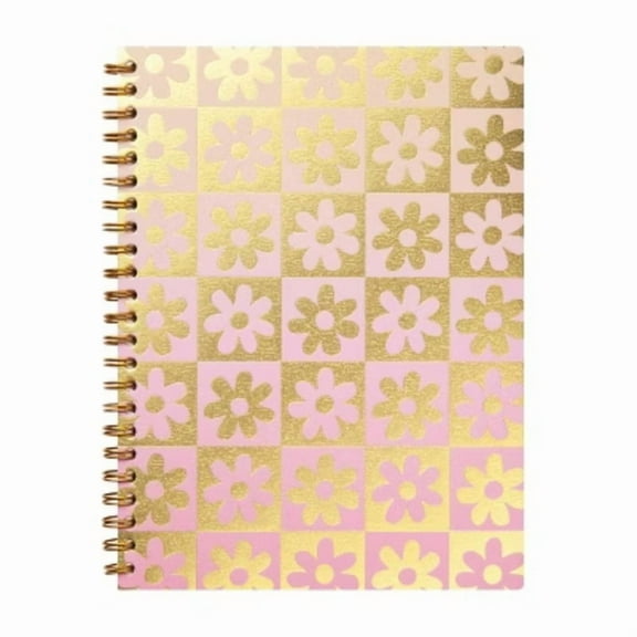 greenroom 6"x8" Spiral Notebook: Metallic Pattern Daisy Checkerboard