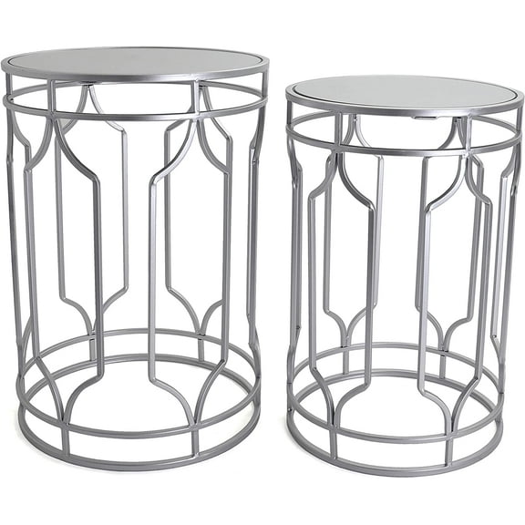 Round End Tables Set, Mirrored Tops, Nesting, 2 PCS