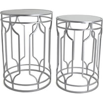 Round End Tables Set, Mirrored Tops, Nesting, 2 PCS